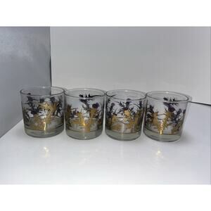 Gregory Duncan Purple Thistle Pattern 3" Glass Tumbler Set 4 Excellent Condition